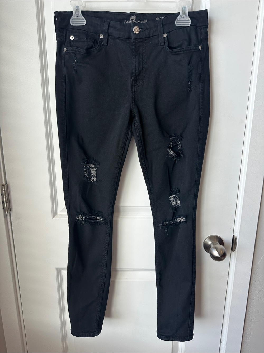 7 For All Mankind The Ankle Skinny Jean Black Distressed
